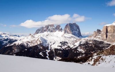 Skiing above Val Gardena in Italy